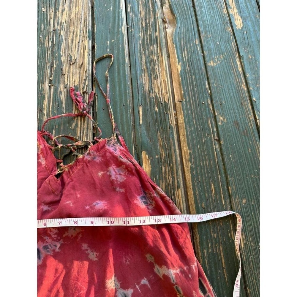 Bohemian Tie Dye Spaghetti Strap Mini Dress Women's Red Pink Black - Picture 2 of 7